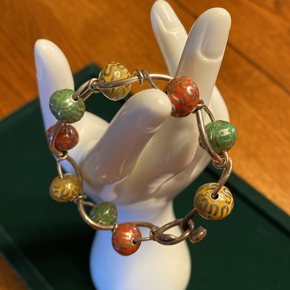 Orange Yellow And Green Beaded Bangle Bracelet